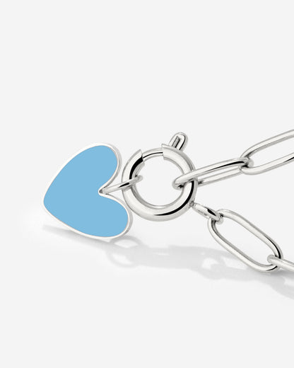 Blue Heart Oval Links Necklace Set Silver