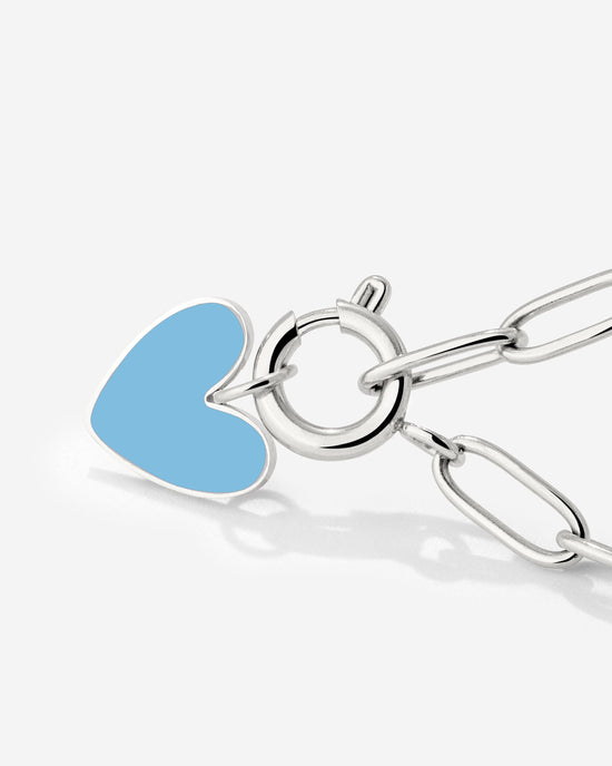 Blue Heart Oval Links Necklace Set Silver