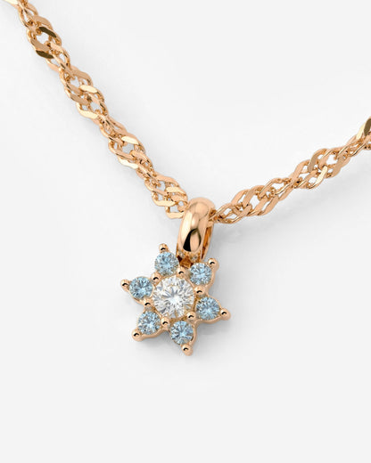 Sparkling Blue Petal Necklace Rose Gold