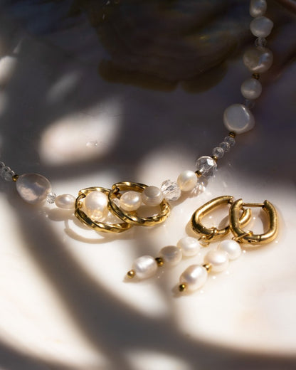 Triple Pearl Hoop Set gold