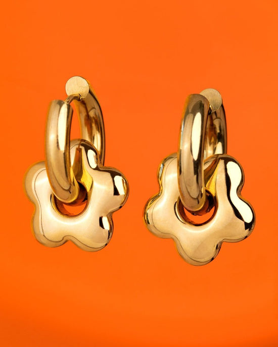 Chunky Bubble Flower Hoop Set Medium gold