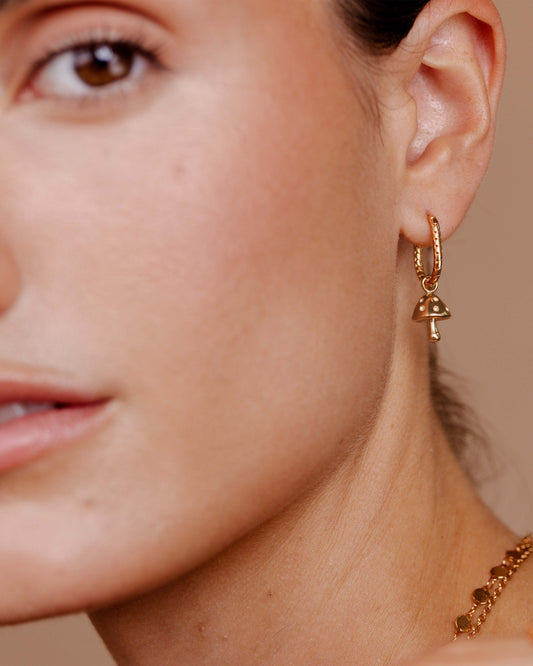 Cute Mushroom Twisted Oval Hoop Set Baby Rose Gold