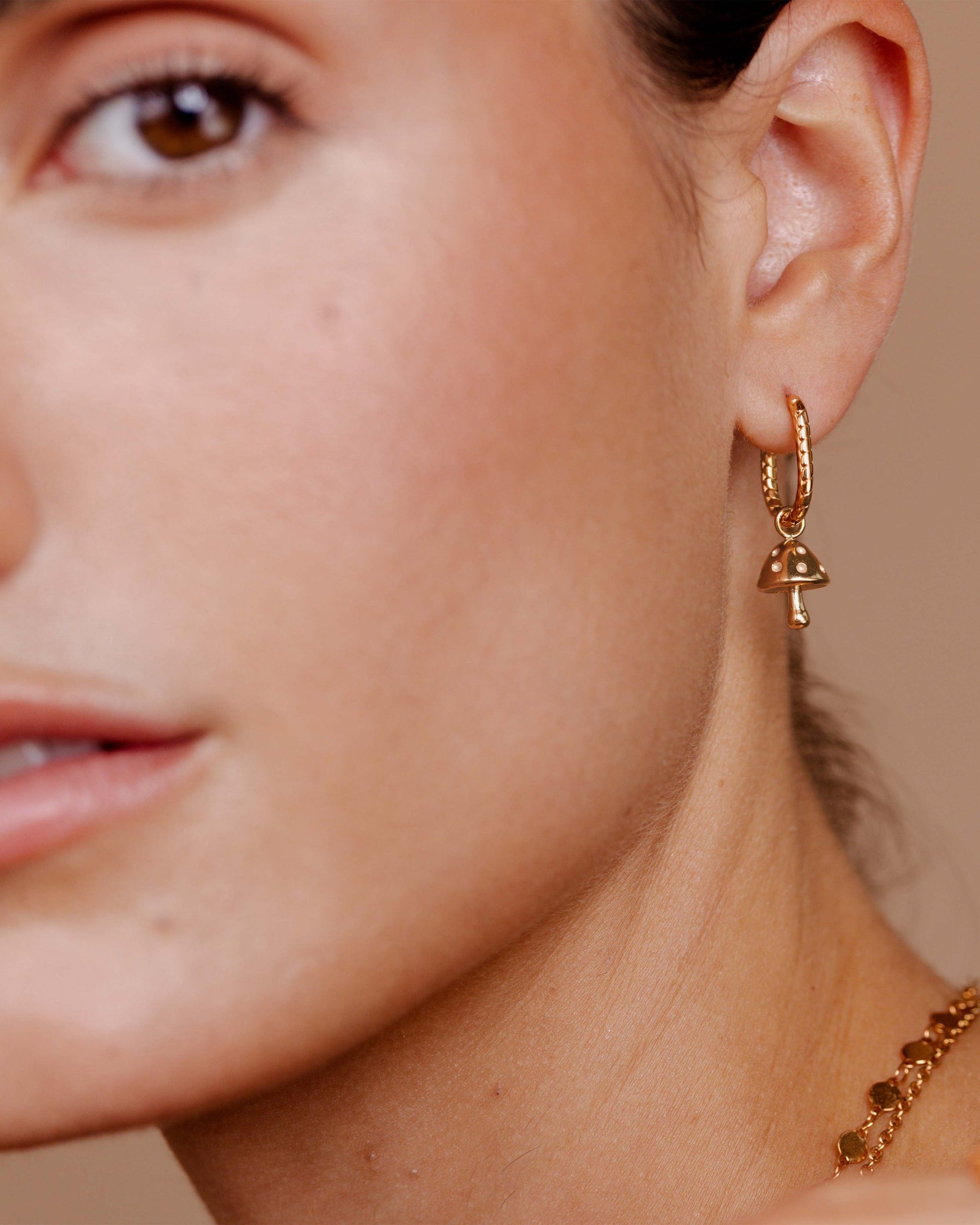 Cute Mushroom Twisted Oval Hoop Set Baby Rose Gold
