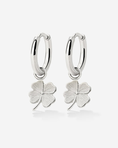 Lucky Clover Hoop Set Small Silver