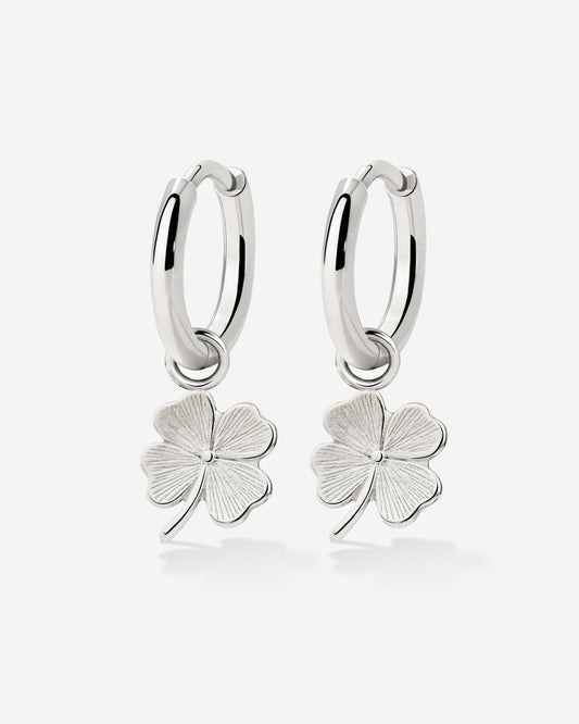 Lucky Clover Hoop Set Small Silver