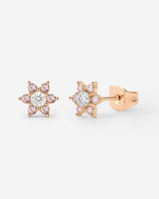 Sparkling Pink Petal Studs Rose Gold