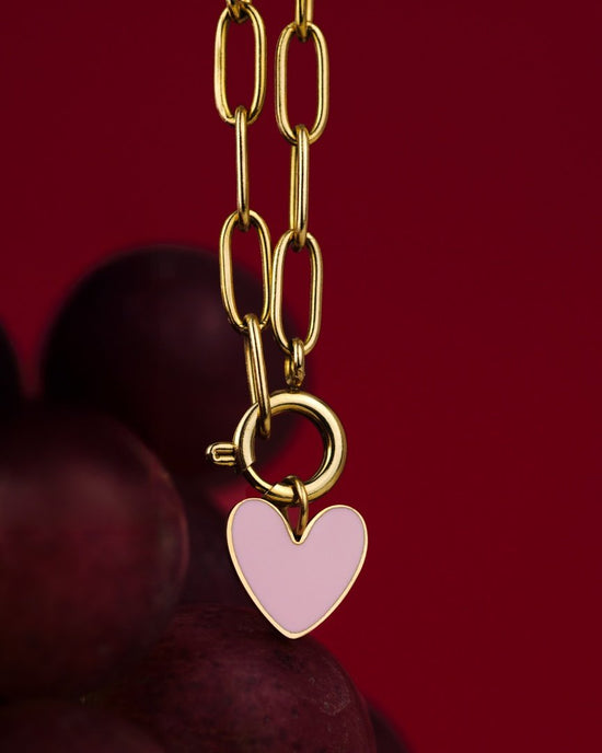 Pink Heart Oval Links Necklace Set Rose Gold