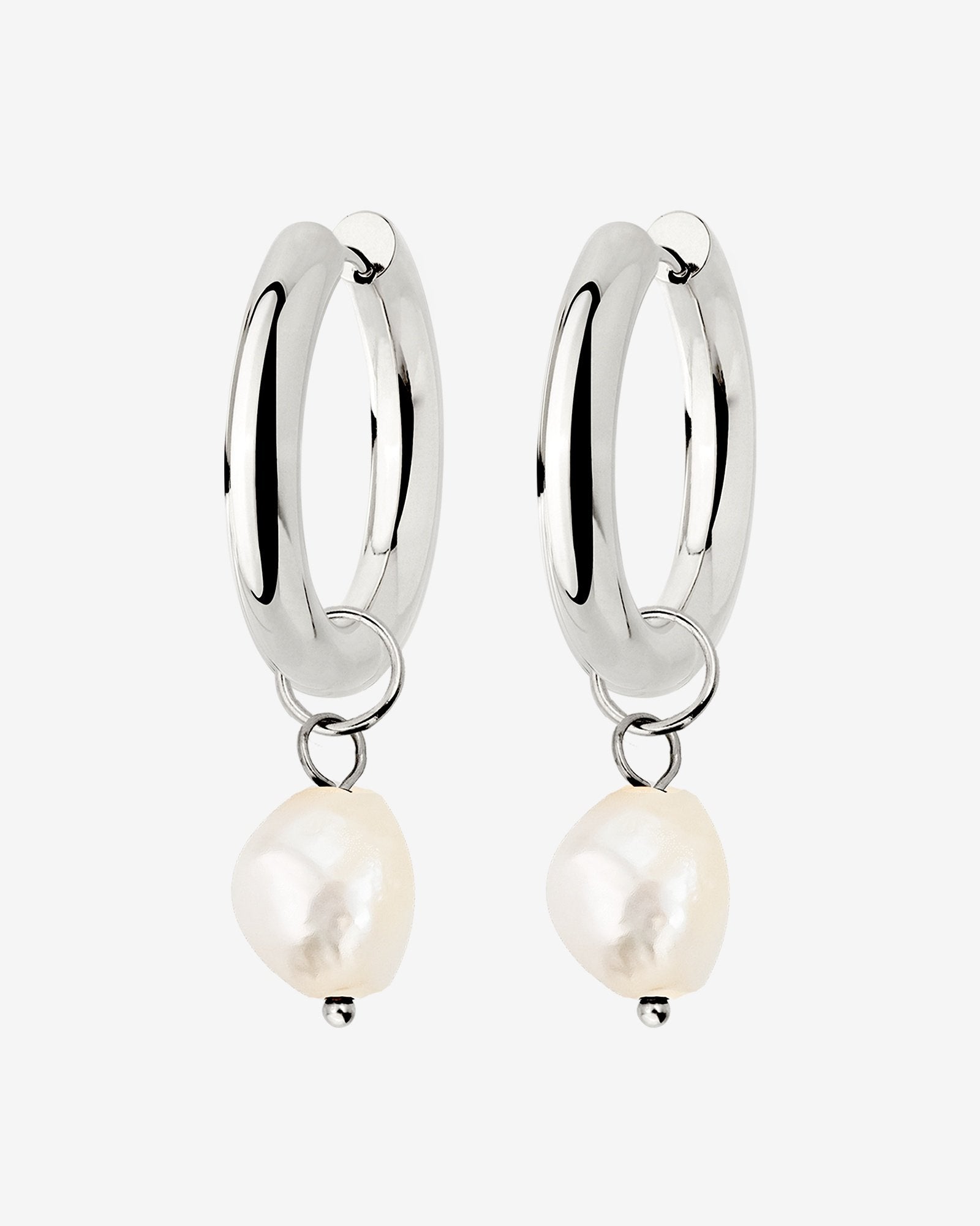 Chunky Pearl Hoop Set Silver
