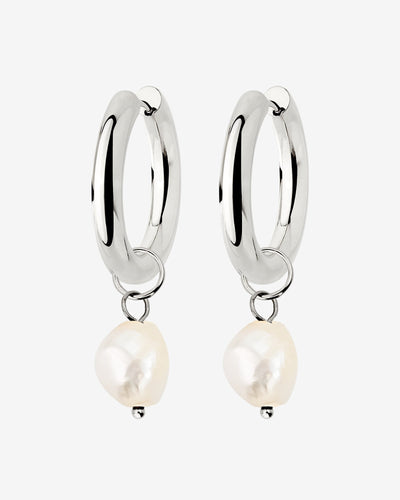 Chunky Pearl Hoop Set Silver