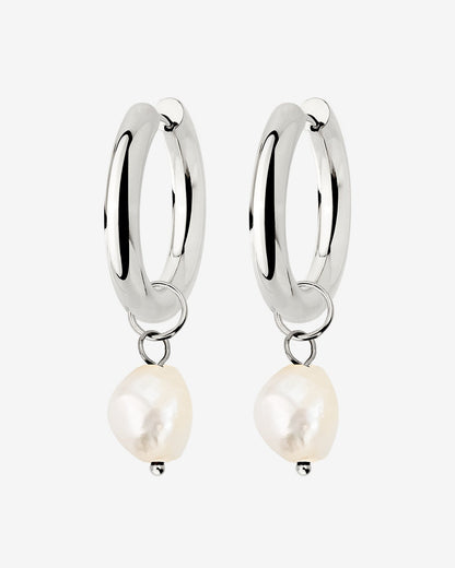 Chunky Pearl Hoop Set Silver