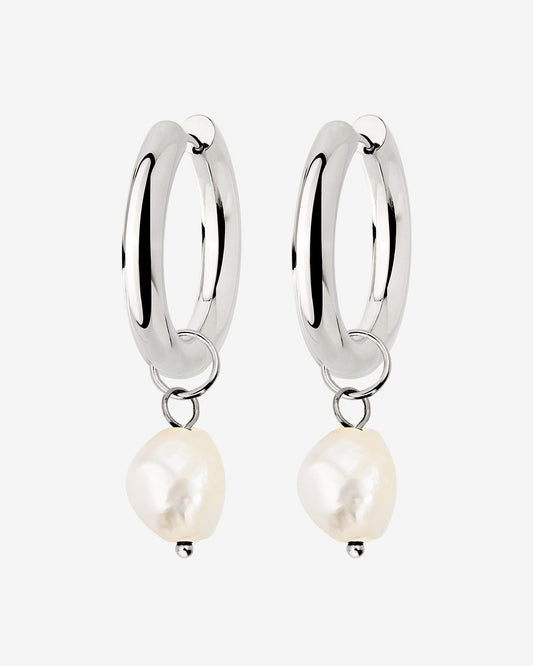 Chunky Pearl Hoop Set Silver