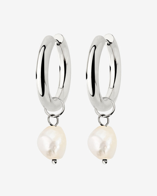 Chunky Pearl Hoop Set Silver