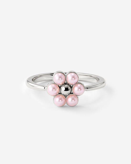 Pretty Pink Daisy Ring Silver