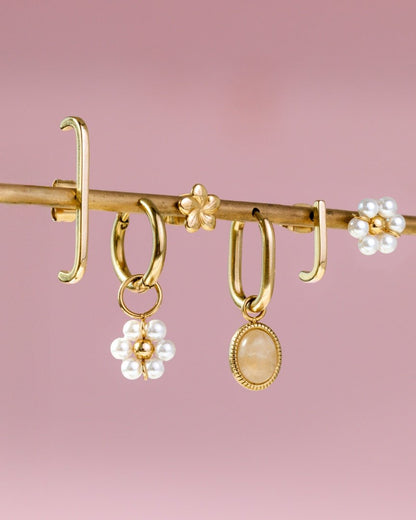 Blush Quartz Oval Hoop Set Baby Rose Gold