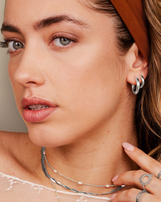 Chunky Lover Hoop Set Small Silver