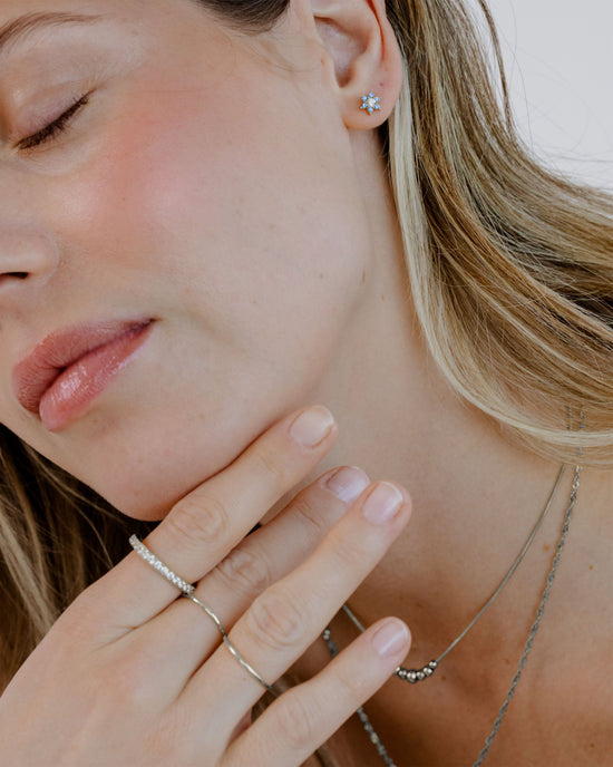 Sparkling Blue Petal Studs Silver