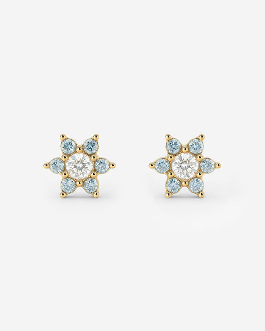 Sparkling Blue Petal Studs Gold