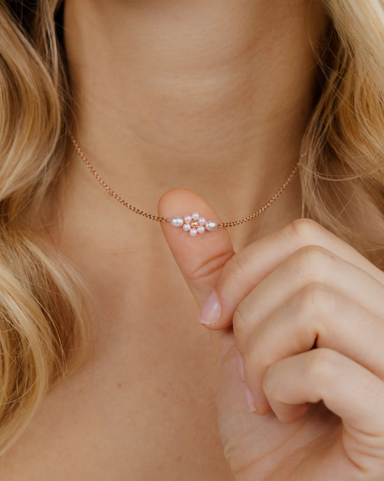 Pretty Pink Daisy Necklace Rose Gold