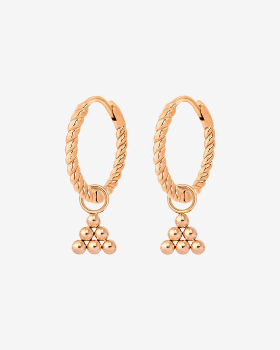 Tiny Beads Twisted Hoop Set Small Rose Gold