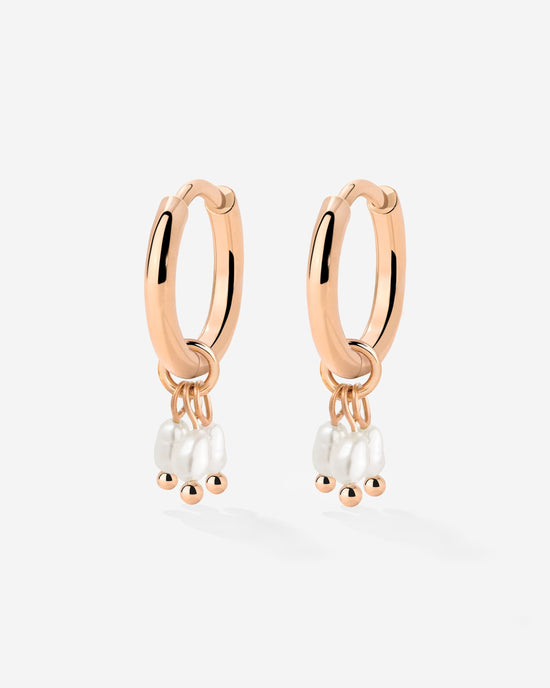Tres Perlas Hoop Set Rose Gold