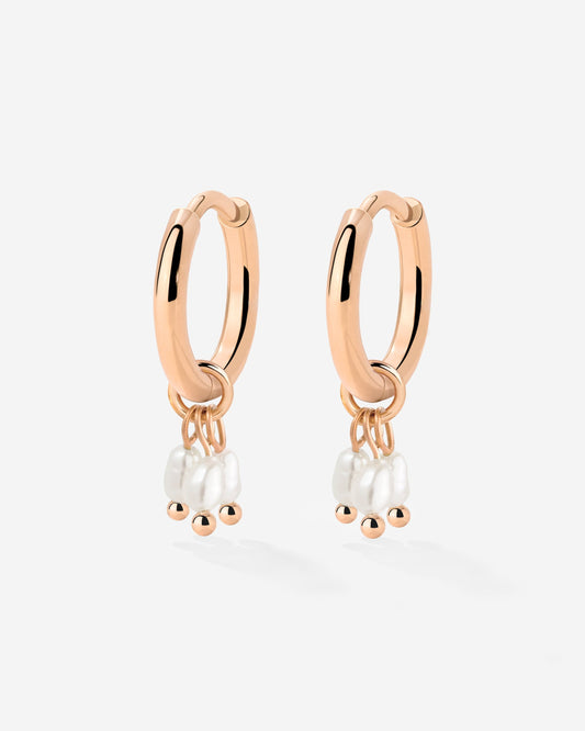 Tres Perlas Hoop Set Rose Gold