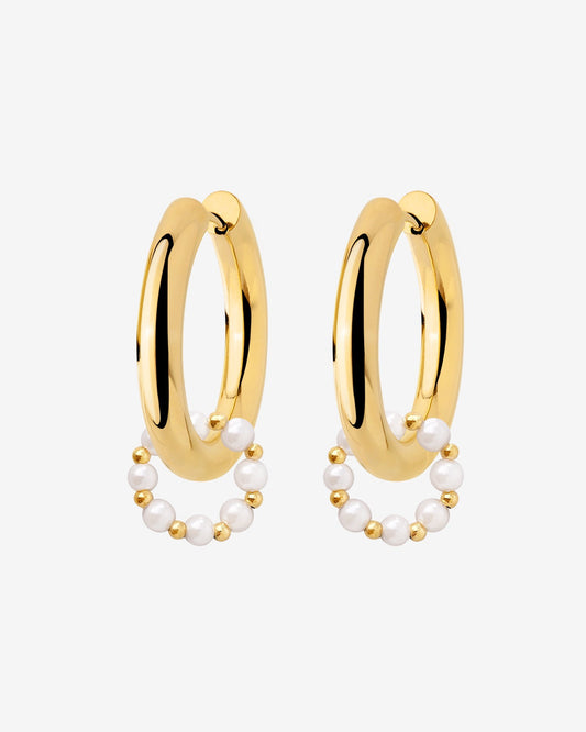 Chunky Pearl 'n' Beads Hoop Set Medium Gold