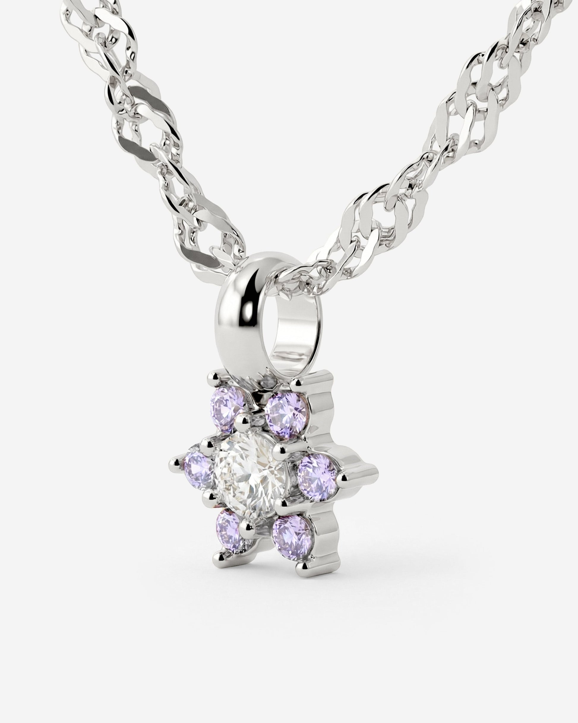 Sparkling Purple Petal Necklace Silver