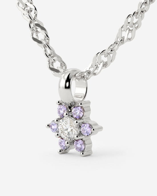 Sparkling Purple Petal Necklace Silver
