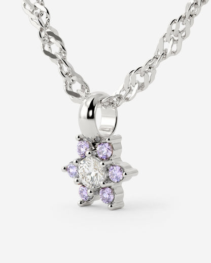 Sparkling Purple Petal Necklace Silver