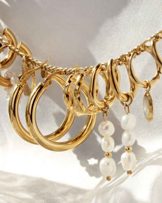 Triple Pearl Hoop Set Rose Gold
