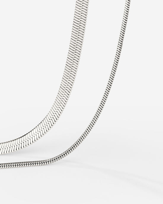 Snake Chain Double Necklace Silver