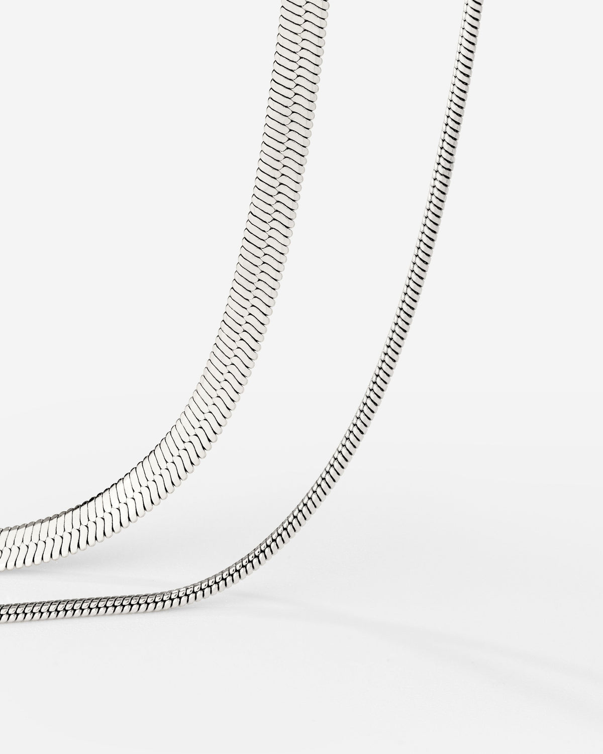 Snake Chain Double Necklace Silver