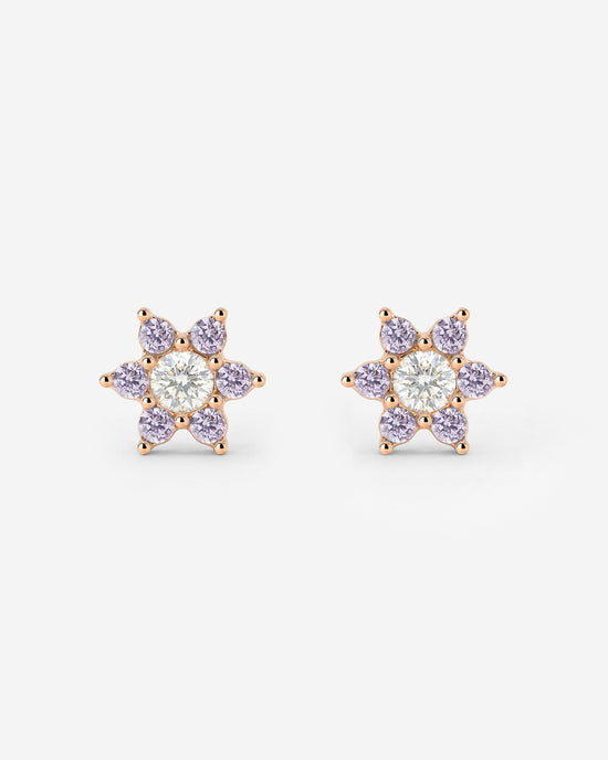 Sparkling Purple Petal Studs Rose Gold