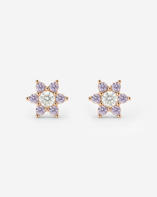 Sparkling Purple Petal Studs Rose Gold