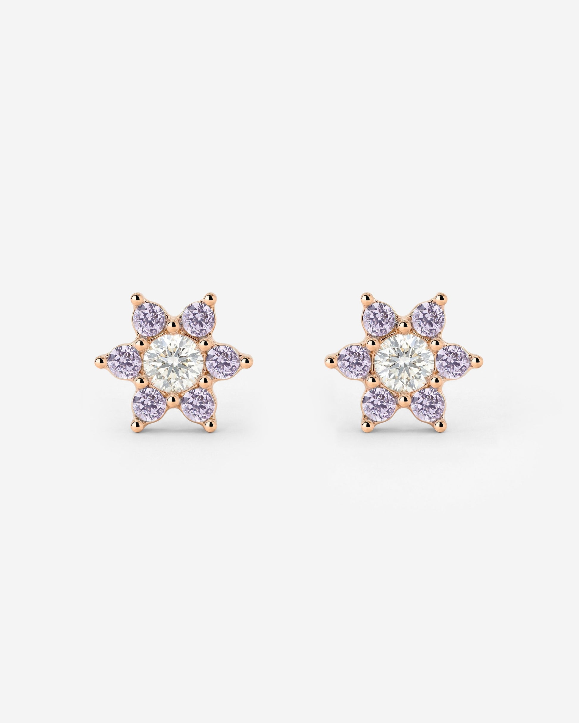 Sparkling Purple Petal Studs Rose Gold