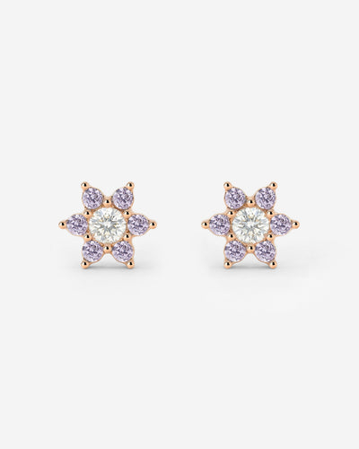 Sparkling Purple Petal Studs Rose Gold