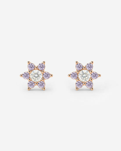 Sparkling Purple Petal Studs Rose Gold