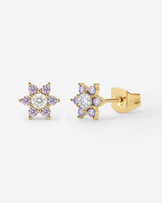 Sparkling Purple Petal Studs Gold