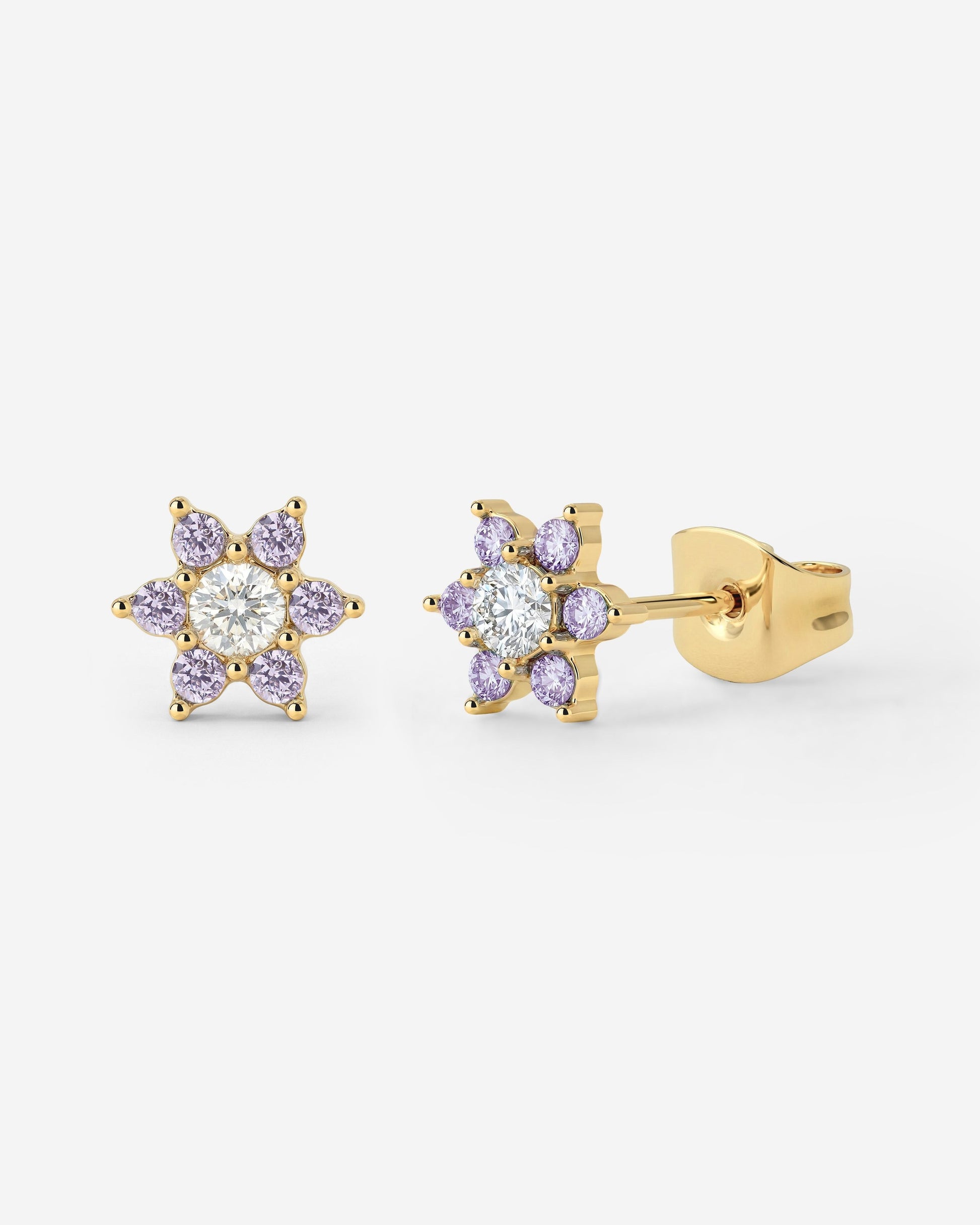 Sparkling Purple Petal Studs gold