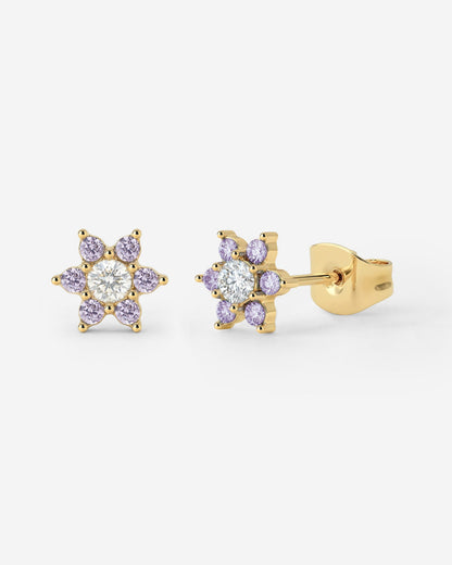 Sparkling Purple Petal Studs gold