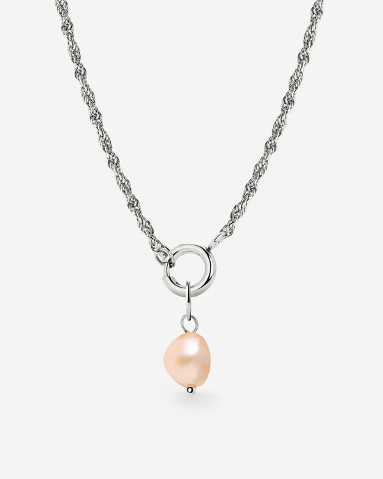 Perla Rosa Rope Chain Necklace Set Silver