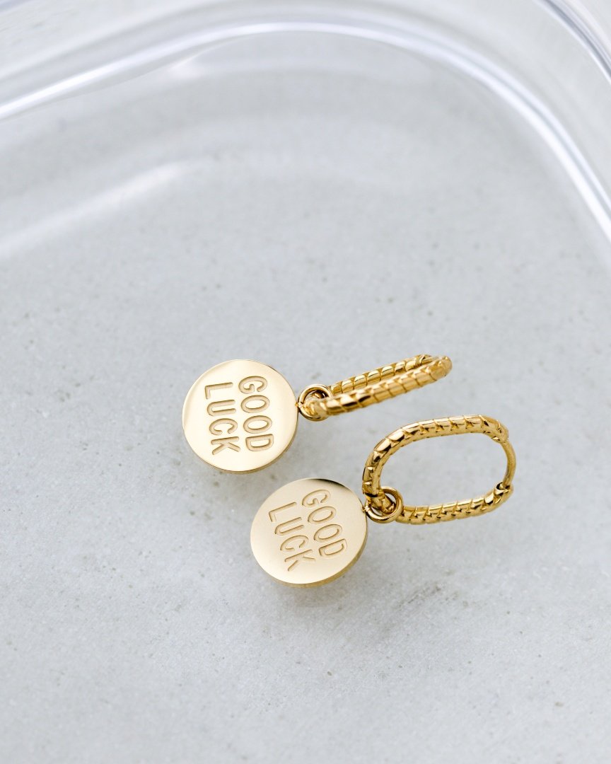 Good Luck Coin Oval Twisted Hoop Set Baby Rose Gold
