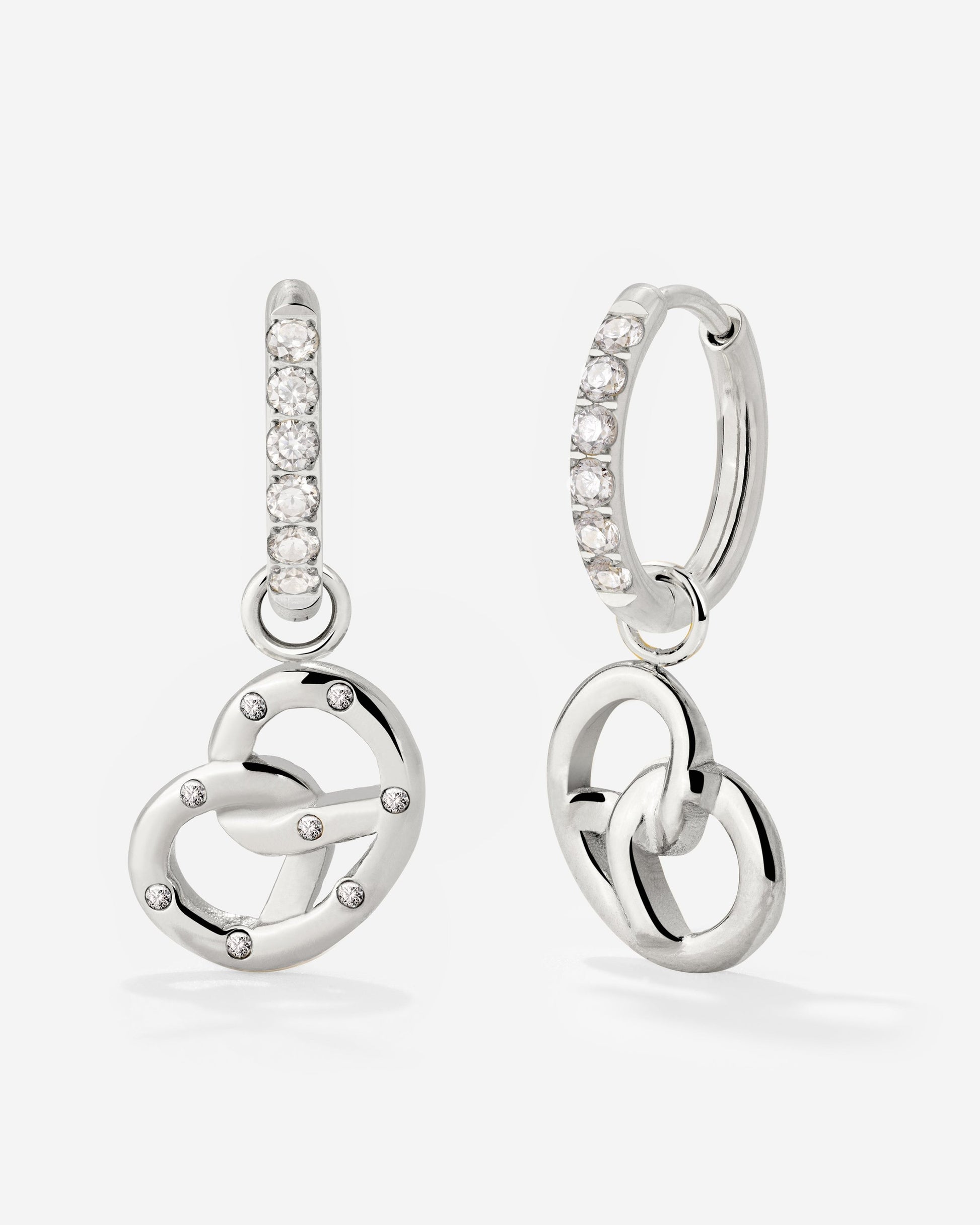Bedazzled Pretzel Glimmer Hoop Set Small Silver