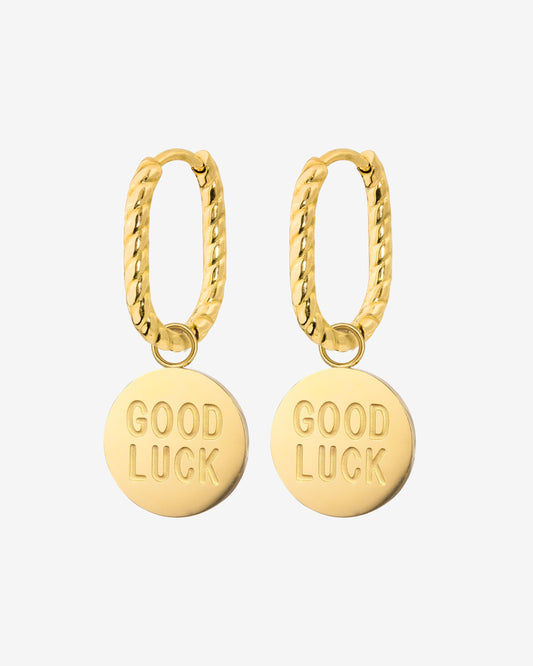 Good Luck Coin Oval Twisted Hoop Set Baby Gold