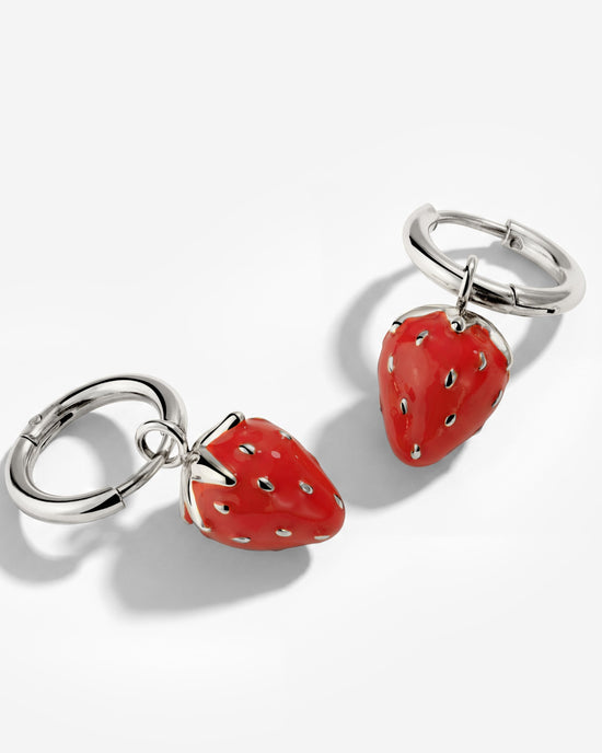 Strawberry Hoop Set Small Silver