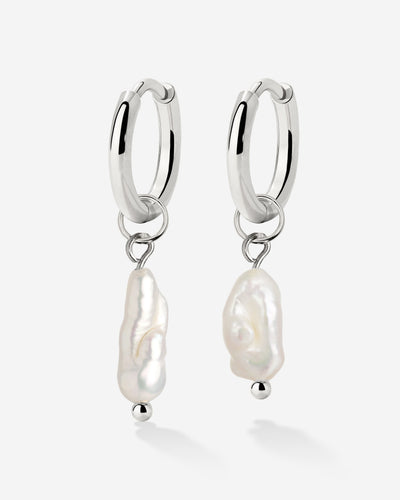 Lisas Power Pearl Hoop Set Silver