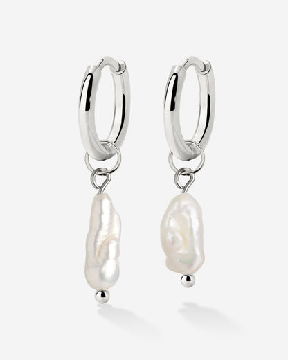 Lisas Power Pearl Hoop Set Silver