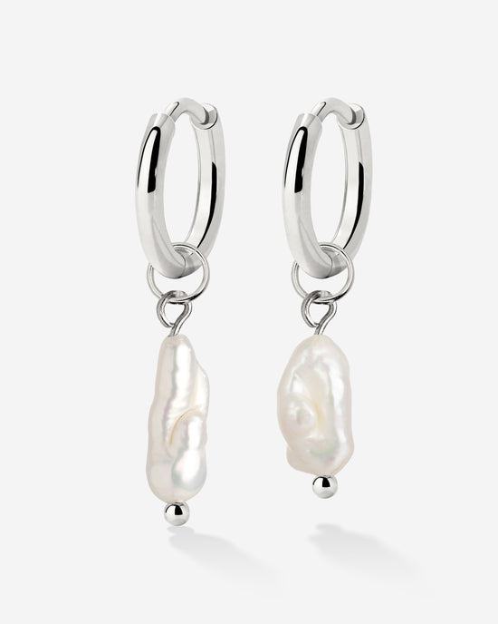 Lisas Power Pearl Hoop Set Silver