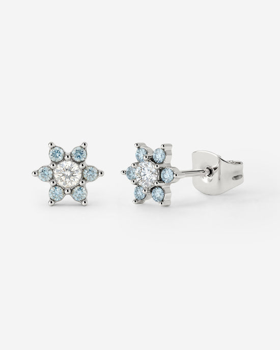 Sparkling Blue Petal Studs Silver
