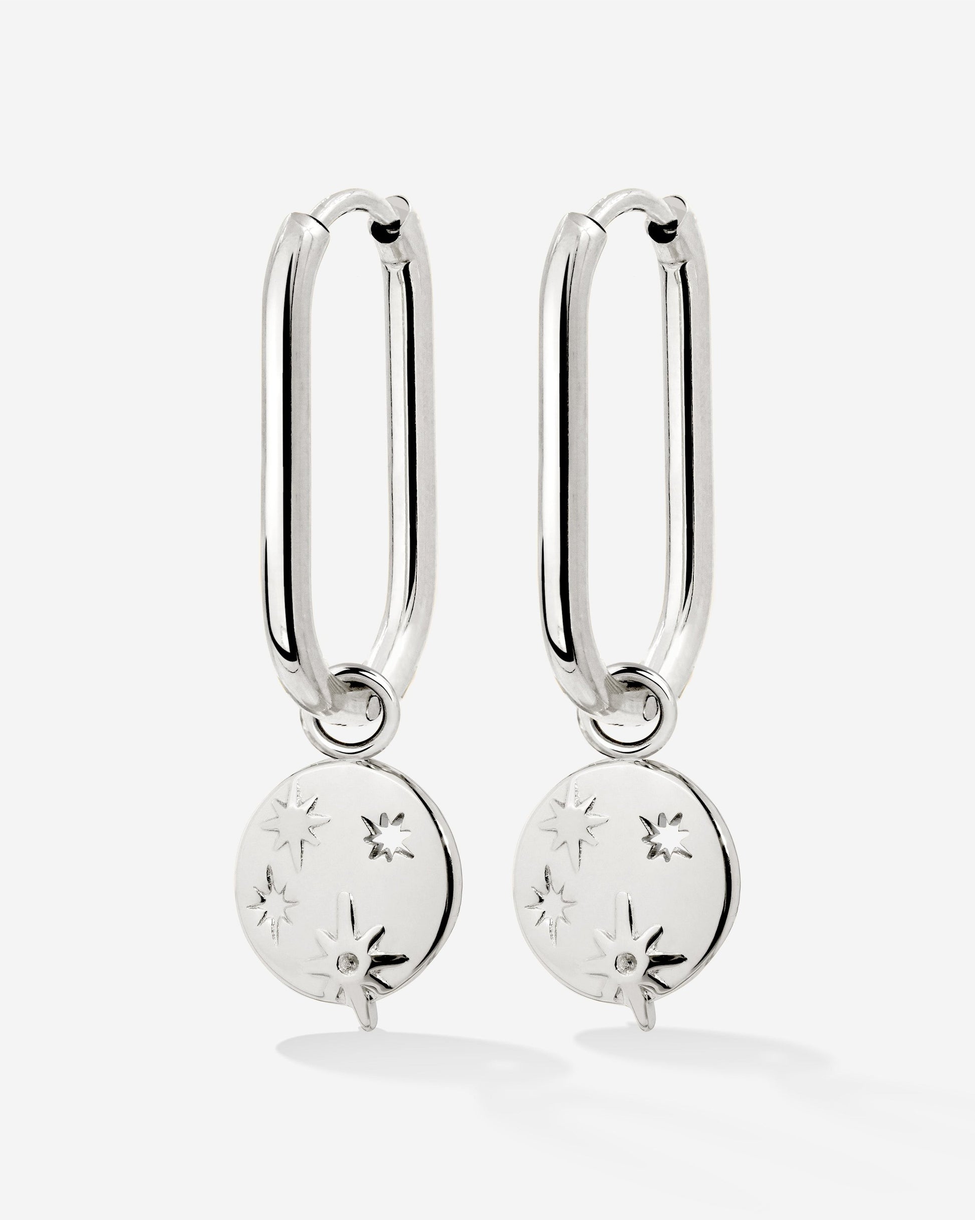Shiny Stars Oval Hoop Set Small Silver